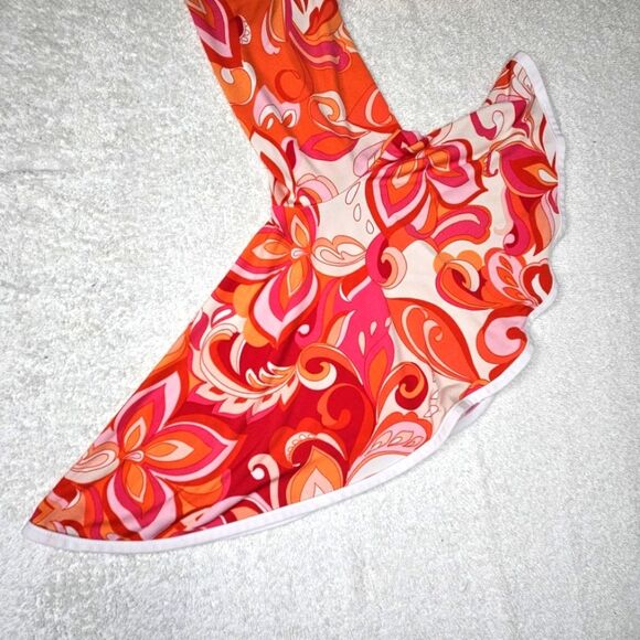 Sam and Jess 70's Vibes Orange & Pink Flower Power Paisley Bell Sleeve Blouse - Picture 6 of 12